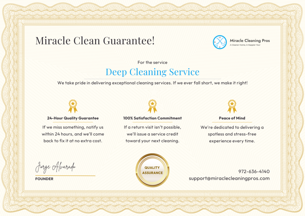 Deep Cleaning Guarantee Certificate